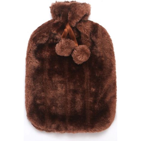 Bouillotte 2L bouillotte chauffante bouillotte adulte enfant bouillotte isolante bouillotte lit peluche bouillotte, marron (1/3)