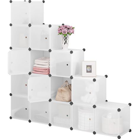 Woltu – Armoire de rangement modulable 15 cubes 30x30cm – Panneaux PP et métal – Portes avec aimant – Blanc (1/5)