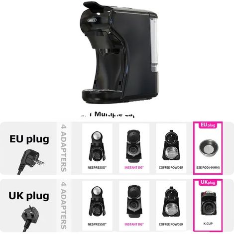 Machine à café Espresso, pression de 19 bars, compatibilité polyvalente avec les capsules, 4 en 1 H1A BK, UE-a (1/2)