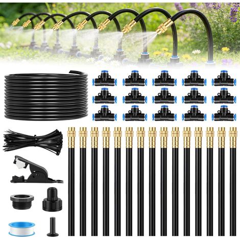 Arrosage automatique à 360° pour jardins, irrigation goutte à goutte avec buses réglables, système d'arrosage automatique pour jardins, pelouses, plantes en pot, serres (15 m)