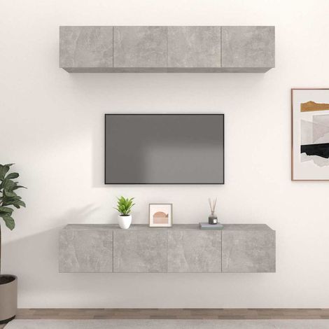 vidaXL Muebles TV 4 uds madera contrachapada gris hormigón 80x30x30 cm (1/5)