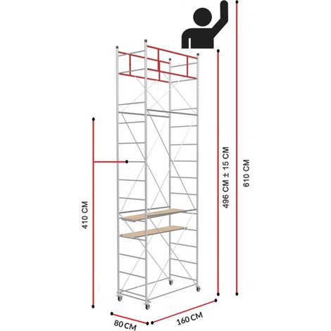 Scedil – Échafaudage 6,10m – Acier galvanisé – Charge maximale 250kg – Pour chantiers humides – Barrière de sécurité incluse