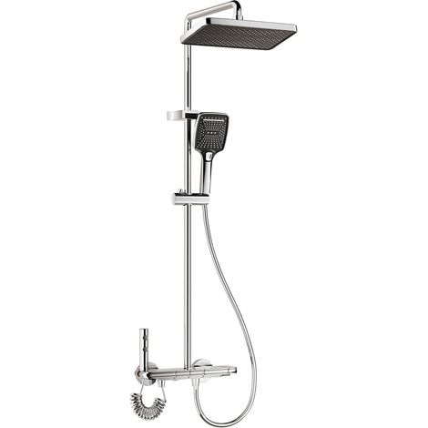 Colonne Douche Salle de Bain, Système De Douche Avec Douche à Effet Pluie 30x20cm, Douchette à Main 3 Types de Jet, Bec De Baignoire Caché, Chromé. (1/5)