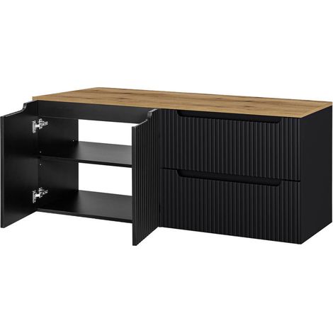Waschtisch Skelbolu 160x60x40 cm Schwarz/Eichenoptik [en.casa]