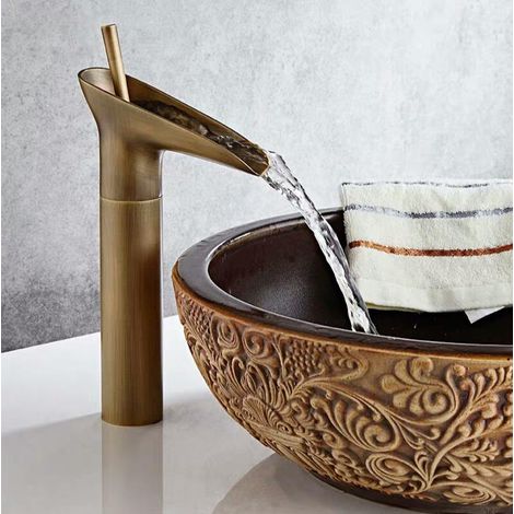 Mitigeur de lavabo, mitigeur de salle de bain cascade, mitigeur de lavabo réglable chaud et froid, laiton chromé (1/5)