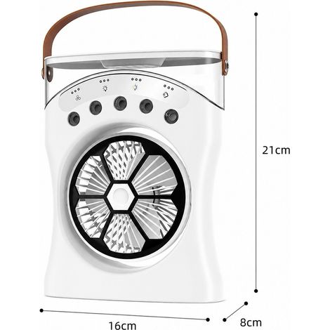 Ventilateur Brumisateur 5 Buses 21 x 8 x 30 cm Blanc 3 Vitesses LED Batterie (1/5)