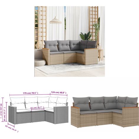 4-tlg. Garten-Sofagarnitur mit Kissen Beige Poly Rattan - Gartenmöbel - Rattan Möbel - Outdoor Sofa - Lounge Set - Esszimmergarnitur - Home & Living (1/3)