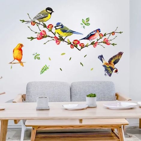 Stickers Muraux Branche Arbre Oiseau Autocollant Sticker Mural Perroquet Fleuries pour Chambre Salon Dcoration Murale a (1/4)