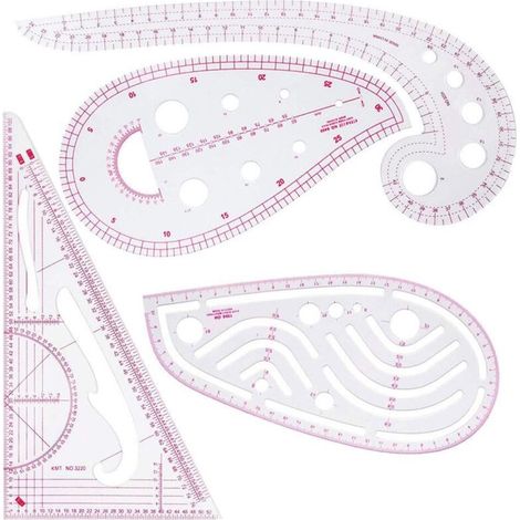 Set di 4 righelli metrici curvi per cucito, strumento per disegnare modelli di cucito e realizzare capi d'abbigliamento personalizzati -Crezuo