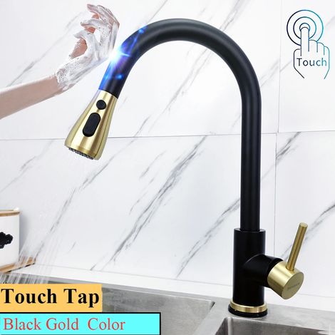 (touch-noir or-G1/2) Robinet mitigeur de cuisine tactile Shenducs - Amélioration de l'habitat - Robinet d'eau chaude et froide extractible - Robinet de cuisine tactile à capteur sensible (1/5)