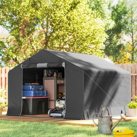 Abri de jardin portable 3 x 3 m, tente pour vélo, toit gris foncé OKMYHOME (1/5)