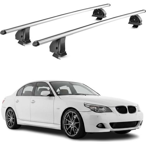 OMAC Barres de toit transversales en aluminium pour Bmw Serie 5 E60 2004-2010 – TÜV / DIN 75302:2019 – Antivol inclus – Charge max 75 kg – 2 barres – Gris (1/4)