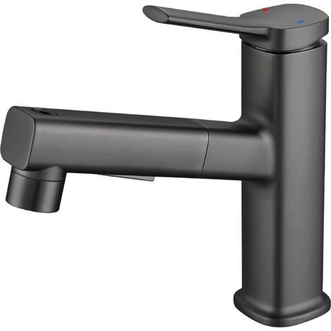 Rubinetto per bagno, tre modalità di getto (getto, spray, fontana), spruzzatore estraibile (grigio) (1/5)