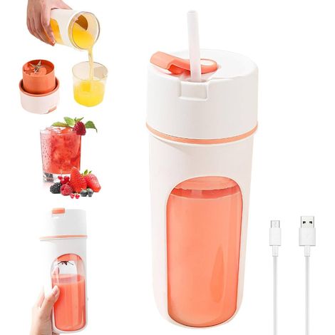 Extracteur de jus portable avec paille, Mini mixeur à milkshake rechargeable par USB de 17 oz, Tasse à jus de fruits manuelle, Couleur orange (1/5)