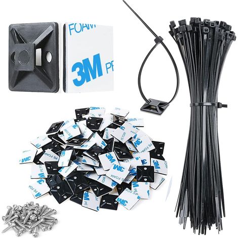 Auto Adhésif 50 Pièces Noir Embases Adhesive pour Attache de Cable, Base de Serre-câble de auto-adhésives(18.5 mm x 18.5 mm), Embase pour Collier de Serrage, Support de Serre Câble Plastique