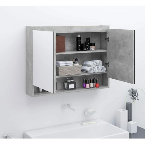 FIMEI Armoire à miroir de salle de bain 80x15x60 cm MDF Gris béton (1/5)