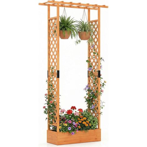 Culture Verticale Optimale Jardinière en Bois avec Double Treillis et Toit Suspendu pour Plantes Grimpantes et Légumes (1/5)