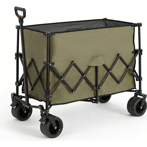 Bollerwagen faltbar 109 x 53 x 83 cm, 300 l Transportwagen faltbar mit großen PVC-Rädern, 220 lbs, Teleskopgriff, Army Grün