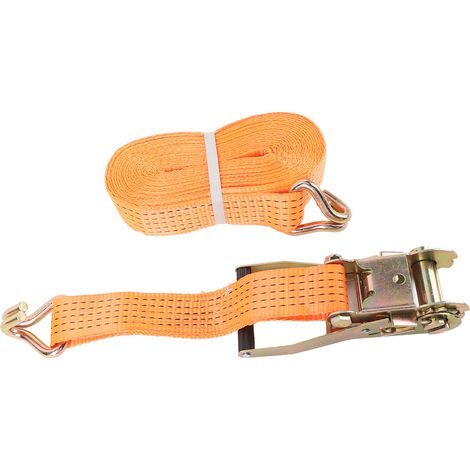 1 jeu de sangles d'arrimage, couleur Orange, acier au carbone et Nylon, Tension de travail de 2500KG, cliquet robuste (1/5)