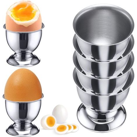 Allecto Plus - Portauova per la colazione in acciaio inox - Set di 6 portauova impilabili per la famiglia e i bambini - Stabili e resistenti (1/5)