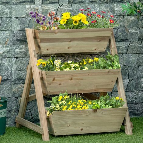 Jardinière surélevée en bois à 3 niveaux 71 x 61 x 77 cm (1/5)