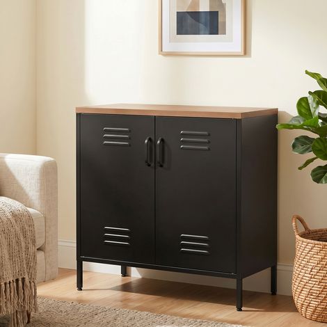 Buffet Salon Métallique, Meuble de Rangement Industriel avec 2 Portes et Étagère Réglable, 80 x 40 x 80 cm, Noir (1/5)