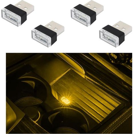 Ensemble de 4 lampes d'ambiance LED USB pour l'intérieur de voiture, veilleuse décorative à brancher sur USB, kit d'éclairage d'ambiance portable pour voiture, compatible avec la plupart des accessoir (1/5)