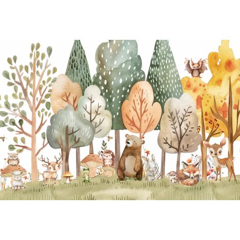 Kinderfototapete Aquarell-Waldtiere M184 300x200 (1/5)