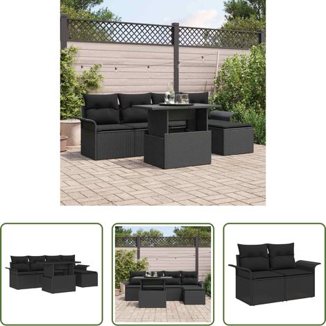Mobilier extérieur - Ensemble de canapé de jardin avec coussin 6 pcs Noir polyrotin (1/5)