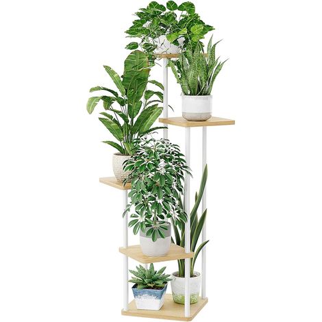Support Plantes Intérieur À 5 Niveaux, Porte Plante Intérieur Pour Plusieurs Plantes, Étagère Plante En Métal Blanc, Porte Plante Extérieur (Blanc). (1/5)