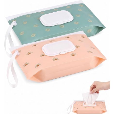 Set di 2 contenitori per salviettine umidificate con coperchio a tenuta stagna, portatili per la cameretta e i viaggi, compatti, riutilizzabili e igienici. (1/5)