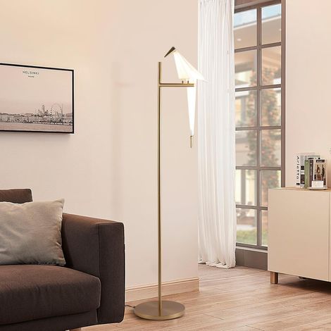 Floor Lamp Floor Standing Living Room Modern Lamp Floor Stand Type Golden Paper Bird LED Table Lamp, 3000K Acrylic Metal Base Floor Lamp Living Room Bedroom Office Reading, 1 Piece (1/5)