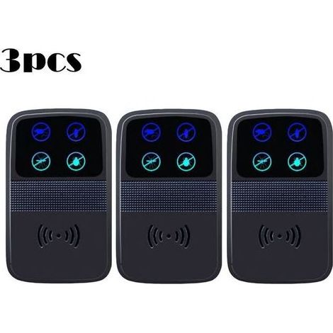Répulsif à souris à ultrasons, piège à souris électronique intelligent, couverture à 360°, indicateur LED, répulsif à souris multifonction, adapté à la maison/garage/entrepôt, (noir) CREA (1/5)