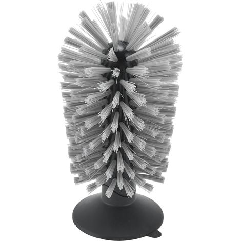 Brosse à verre en nylon ABS, design vertical, non toxique, avec ventouse, pour verres, gobelets et bouteilles d'eau (noir) (1/5)