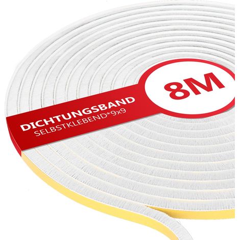 8 m Sliding Door Brush Seal, 9 mm (B) x 9 mm (D) Seal Brush Door Window Insulation, Adhesive Brush Seal Door Entry Seal Anti Cold, Sound Solation – White (1/5)