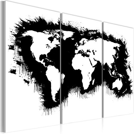 Quadro - Mappa del mondo monocromatica: trittico - 90x60 (1/4)