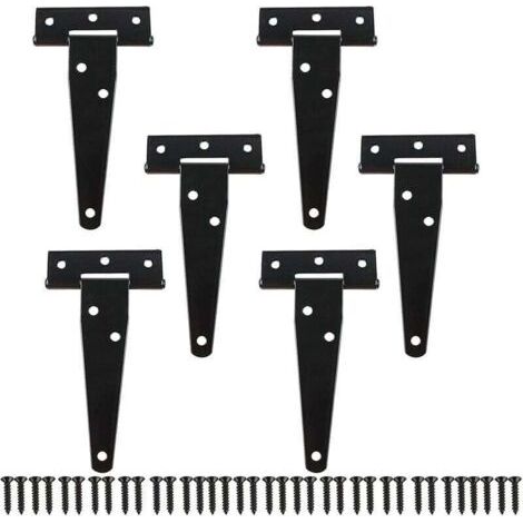 6 Stück Scharniere - 10cm Schwarz T-Metall Scharnier Scheunentor mit Schrauben (1/5)