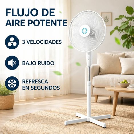 Ventilateur sur pied blanc, base croisée stable, 3 vitesses, oscillation, ≤50 dB silencieux, hauteur réglable, léger, démontable, rangement facile, salon chambre bureau (1/5)