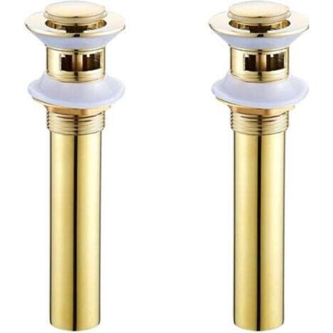 2pcs Brass Gold Basin Drain Plug with Overflow Pop-Up Basin Drain (B)