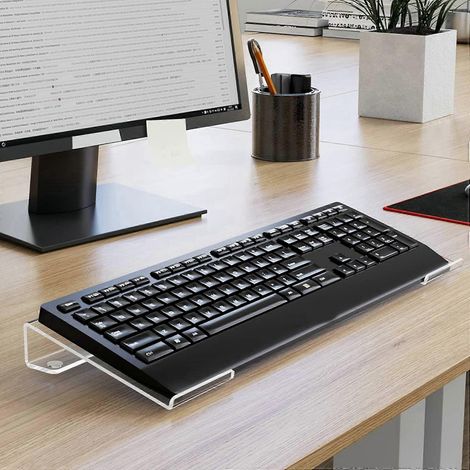 Lot de deux supports pour clavier d'ordinateur, en acrylique, avec plateaux transparents, adaptés aux bureaux, aux maisons, aux écoles et autres lieux. (1/3)