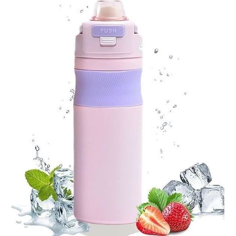 Thermos en acier inoxydable - 580 ml - Sans BPA - Anti-fuite - Pour le sport, le fitness, l'extérieur, l'école Couleur Rose (1/4)