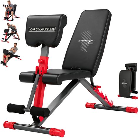 SPORTNOW Panca Palestra Pieghevole con Schienale Regolabile a 6 Livelli, Rosso (1/5)