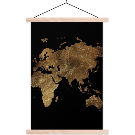 AFFICHE AVEC CADRE MAGNÉTIQUE Carte du monde - Or - Luxe - Terre - Noir 40x60 (1/3)