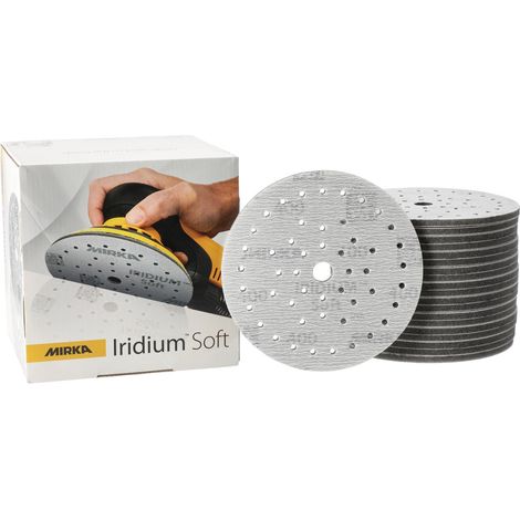 Mirka Iridium Soft Schleifscheiben Ø 150 mm / Korn P400 / Klett Multifit / 20 Stück / schaumbasiertes Schleifmittel für präzises Trockenschleifen, Klarlackschliff, Finish
