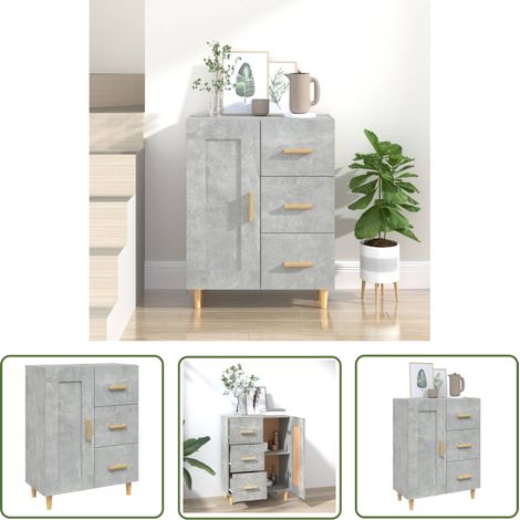 The Living Store Buffet Gris béton 69,5x34x90 cm Bois d'ingénierie - Buffet Gris - Meuble Rangement - Commode - Armoire Laterale - Mobilier Salon (1/5)
