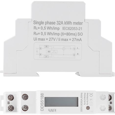 Einphasiger 1P DIN-Schienen-Energiezähler DDS5188, 5-32 A (1/5)