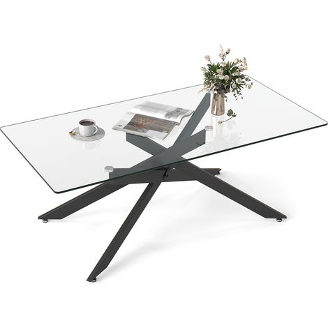 COSTWAY Glass Coffee Table Rectangle Center Table with Tempered Glass Top
