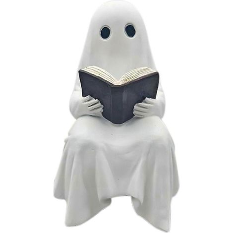 Statue de fantôme d'Halloween lisant un livre, décoration en résine artisanale, idéale pour le salon ou une fête d'Halloween (1/5)