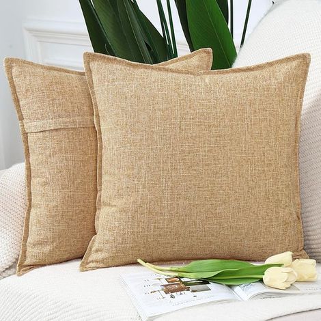 Housses de Coussin Faux Lin Décoratif Couvre pour canapé Chambre Beige 40x40 cm (1/5)