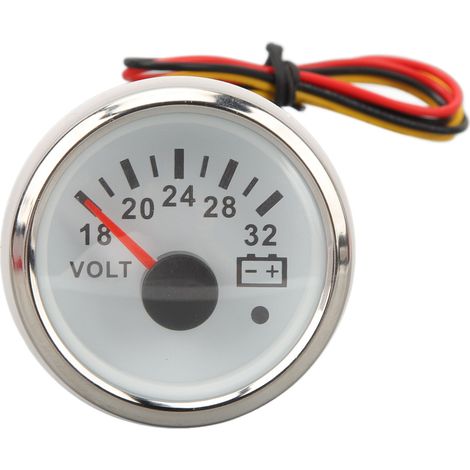 Voltmètre 52 mm, 18 V-32 V, cadran blanc, lunette argentée, voltmètre à aiguille universel, convient aux camping-cars, bateaux, etc., CC 9-32 V (1/5)
